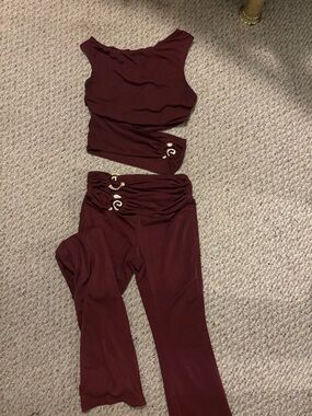 Fashion Nova Two-Piece Burgundy Crop Top and Pants Set